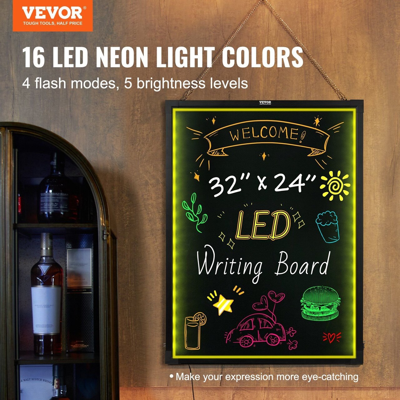 VEVOR-32" x 24"-Multi-Illuminated LED Message Board for Creative Expressions-1 Piece